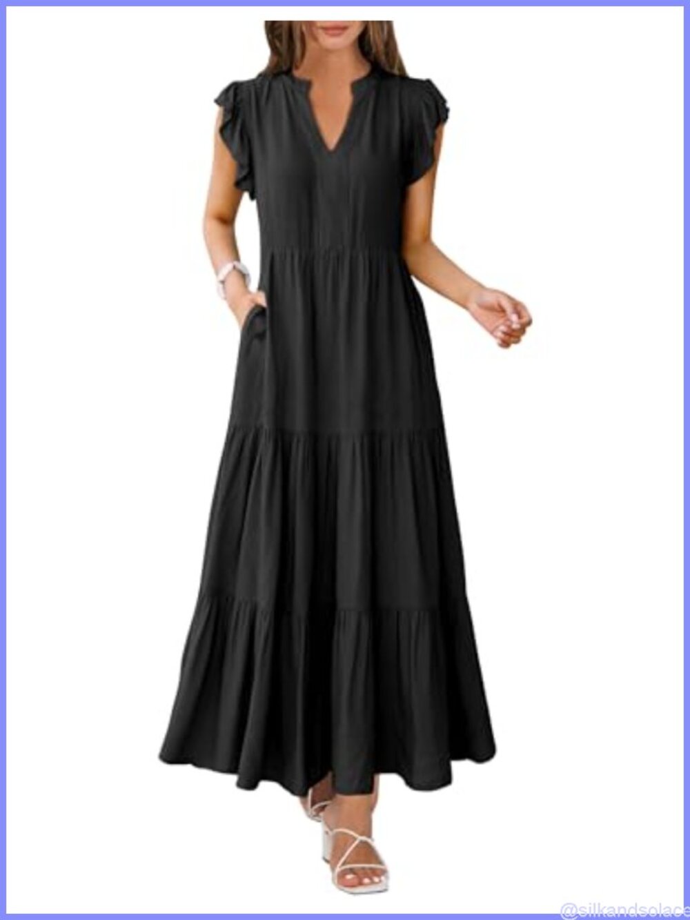 Flowy Tiered Maxi Dress with Ruffle Sleeves and Pockets - Bohemian Summer